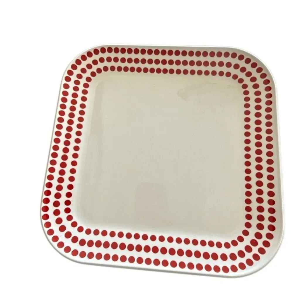 Room Essentials White Red Polka Dots Melamine Square Plates Set of 6